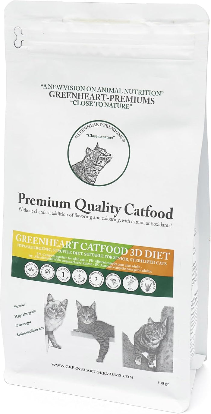 3D DIET Veterinary Cat Kibble (500 g) - Hypoallergenic Fish, 100% Natural Ingredients