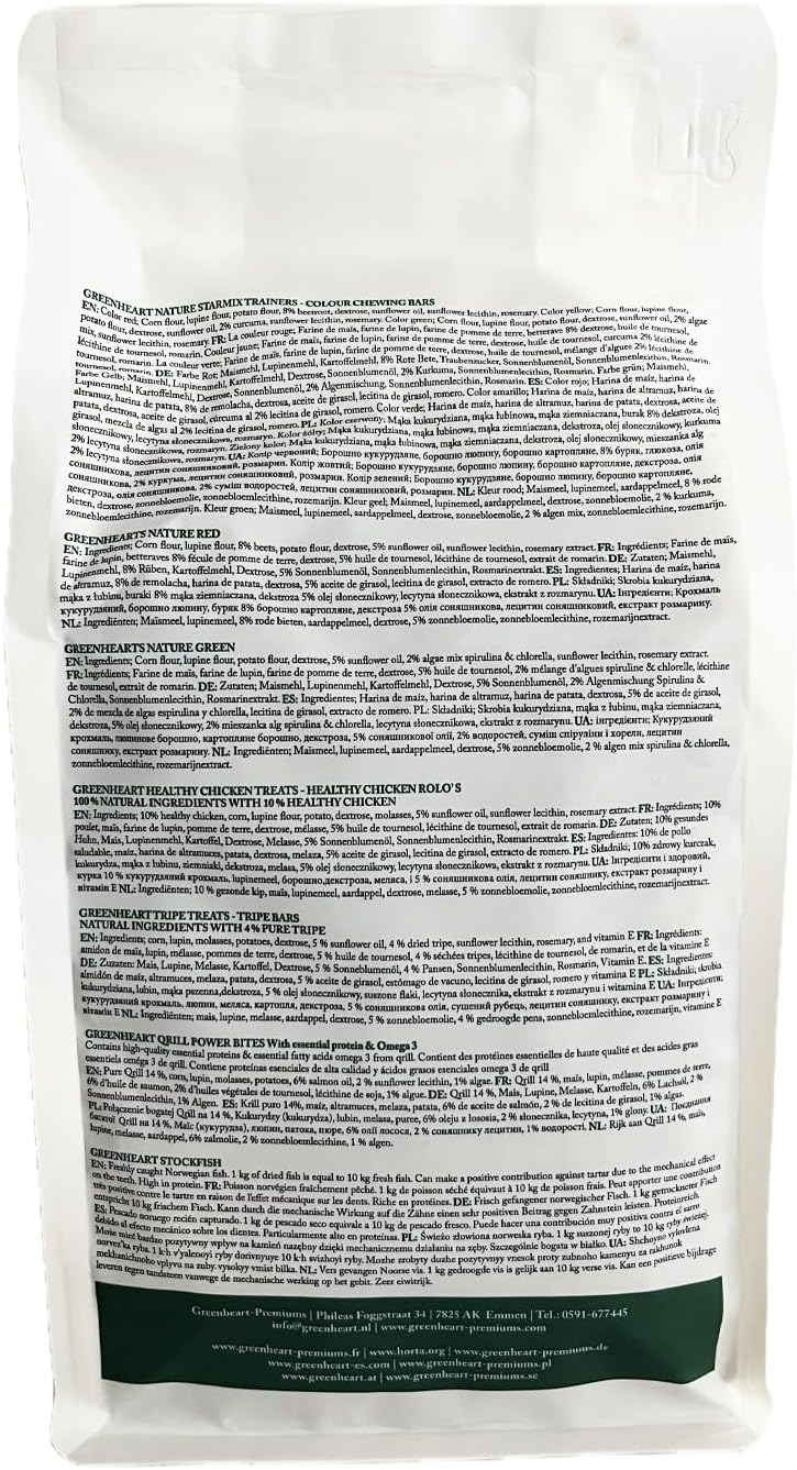 GREENHEART-PREMIUMS | 1 Kg di Snack Stelline Verdi | Masticabili per Cani Vegane e Senza Glutine | Premium | 100% Naturali | No Coloranti o Antiossidanti Chimici