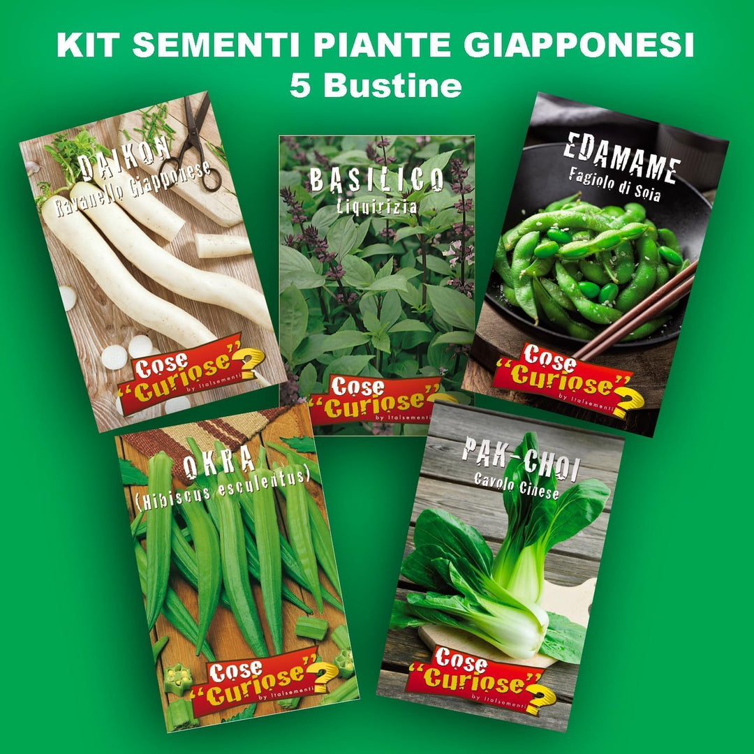 JAPANESE SEED KIT | 5 Seed Packets | Thai Basil (Licorice Basil) | Daikon (Japanese Radish) | Edamame (Soybean) | Okra (Clemson Spineless) | Pak Choi (Chinese Cabbage)
