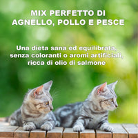 Crocchette 3-MIX per gatti AGNELLO - POLLO - PESCE (4 Kg) - 100% Ingredienti Naturali