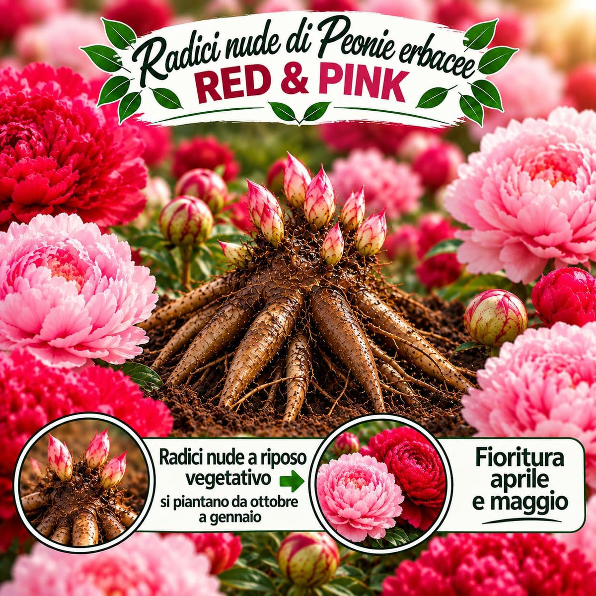 PAEONIA Lactiflora ROSSA E ROSA (2 Radici)
