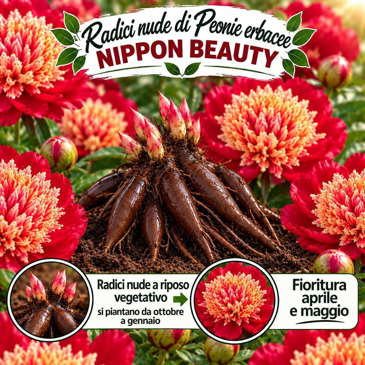 PAEONIA Lactiflora NIPPON BEAUTY (2 Radici)