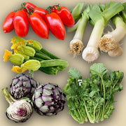 Vegetable Seed Set - 5 Bags of Seeds (Striped Italian Zucchini, San Marzano Tomato, Roman Artichoke, Leek, Rapin). Create Your Own Vegetable Garden at Home