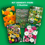 Flower Seed Kit - 5 Seed Bags (Mix of Cosmos bipinnatus, Flowers for Bees, Flowers for Butterflies, Dwarf Japanese Lawn, Tagetes)
